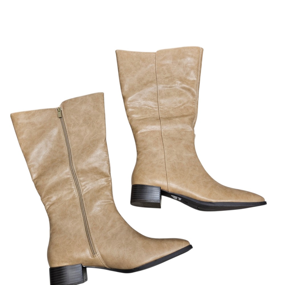 Journee Devri-WC Tall Boots Women 12 Tan Wide Calf Square Toe Block Heel